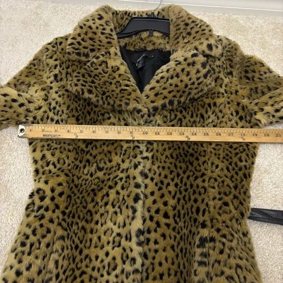 Y2K 90s Faux Fur Leopard Coat Arden B Belted Womens Medium - Picture 8 of 11